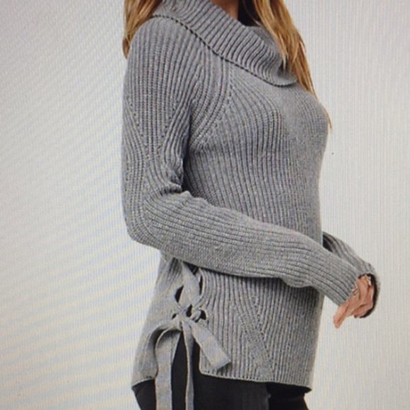 BEBE: Cowl neck sweater with lace up side - Medium - Picture 1 of 4